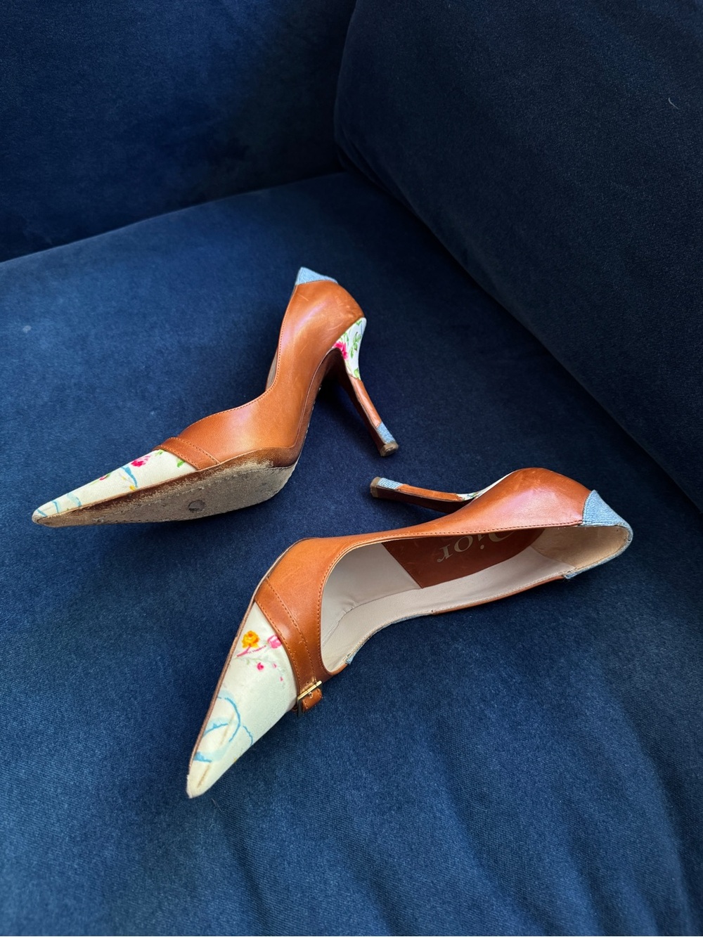 Christian Dior denim and leather floral heels Size 36 1/2 - Picture 8 of 8